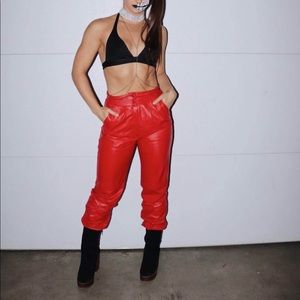 Red Authentic Vintage Leather Highwaisted Pants